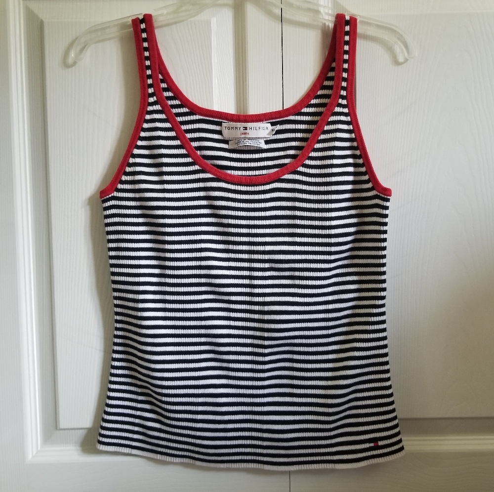 Tommy Hilfiger Women's Tank Top X-Large Navy Blue Red White Vintage Y2K 90s Logo